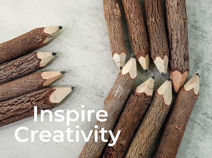 BSIRI Pencil Wood Graphite Wooden Tree Rustic Twig Pencils Birch of 12 Camping Lumberjack Decorations Party Supplies Novelty Gifts Bark Pencils Gifts for Kids in Classroom