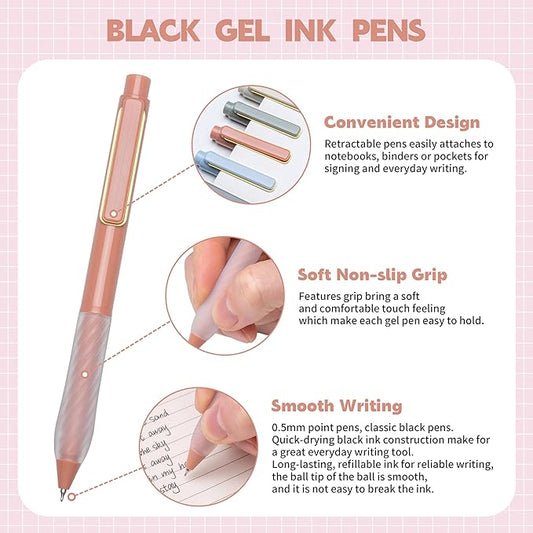 Gel Pens 0.5mm Point Pen Black Ink Smooth Writing Retractable Pen for Office,School Supplies,12-Count (Gold clip)