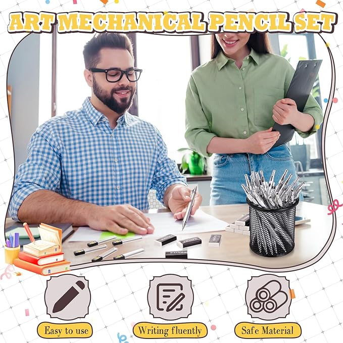 72 Pcs Operation Christmas Items 0.5mm Mechanical Pencils Bulk Set Include Metal Mechanical Pencil HB Lead Refills Erasers for Art Office Classroom Student Writing Drawing(Silver)