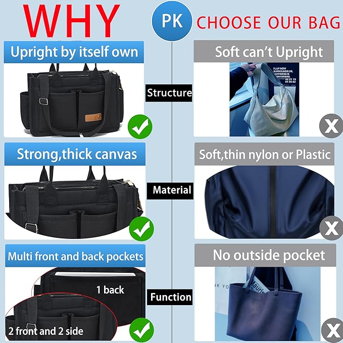 Tote Bag for Women With Compartments,Large Canvas Tote Women's Purse Crossbody Bags Work Laptop Book Bag Satchels Handbags