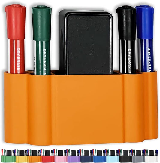 Glassboard Studio Magnetic Dry Erase Marker Holder - Super Strong for Magnetic Glass Whiteboard or Fridge - 2 Large Neodymium Magnets - No Slip Grip - Eco-Friendly PLA Plastic (Tangerine Orange)