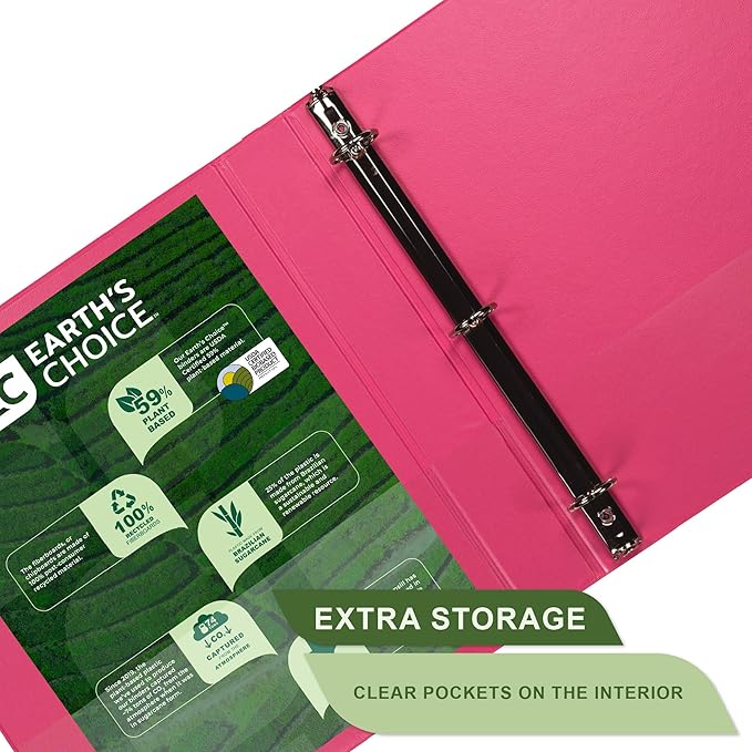 Samsill Plant-Based 1.5 Inch Durable Round Ring, Made in USA, View Binder, Eco-Friendly, USDA Certified Biobased, Single, Bright Pink