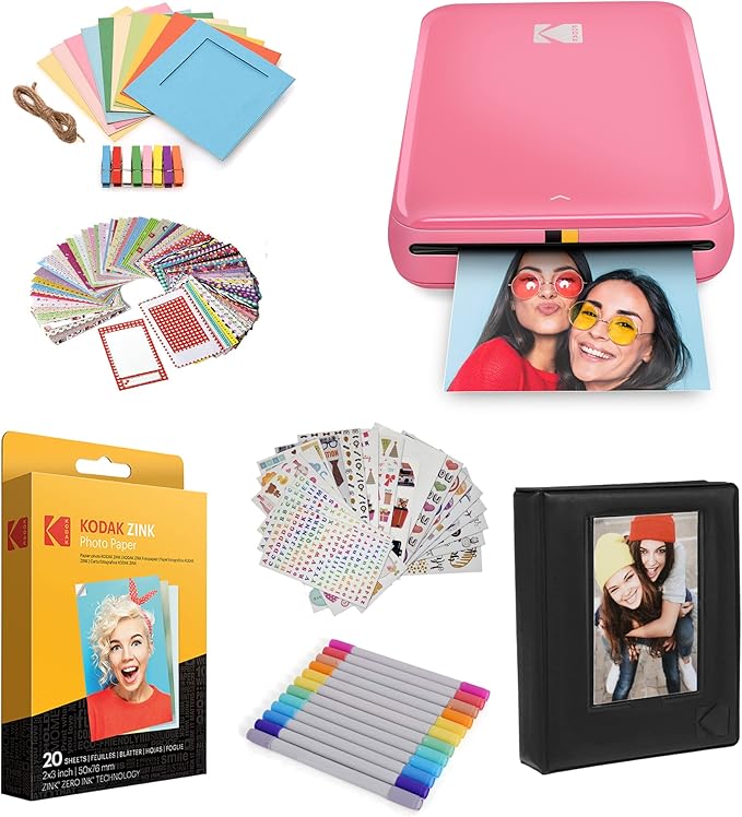 Kodak Step Instant Color Photo Printer with Bluetooth/NFC, ZINK Technology & Kodak App for iOS & Android (Pink) Starter Bundle
