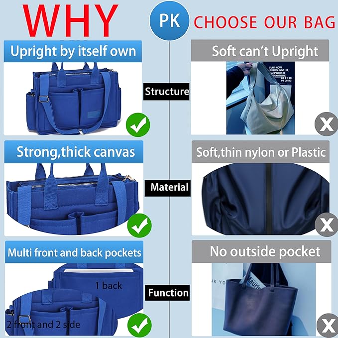 Tote Bag for Women With Compartments,Large Canvas Tote Women's Purse Crossbody Bags Work Laptop Book Bag Satchels Handbags