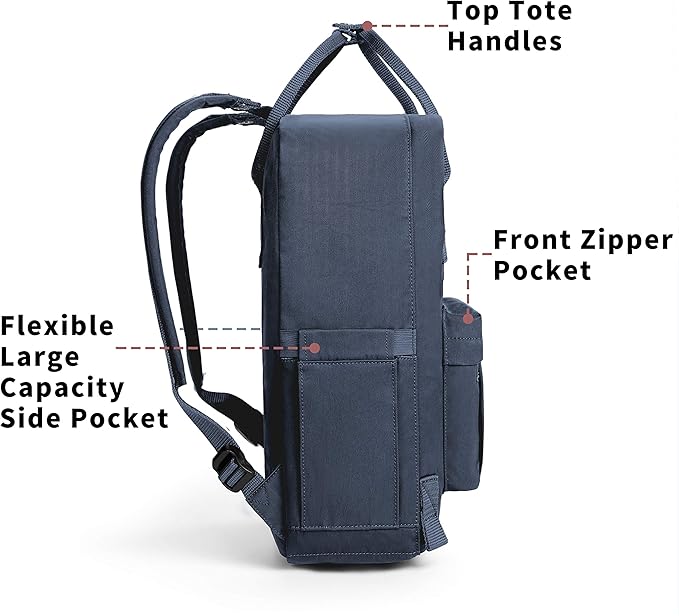 KALIDI Casual Laptop Backpack 15 Inches Classic Camping Rucksack Travel Outdoor Square Daypack College Hiking Gym Bag, Grey Blue