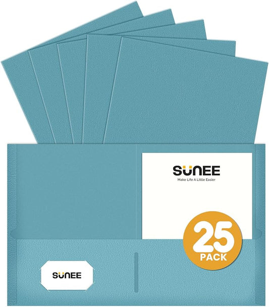 SUNEE Folders with Pockets (25 Pack, Warm Blue), 2 Pocket Folders Fit Letter Size, Paper File Folder for School Office Home Business, Textured Paper
