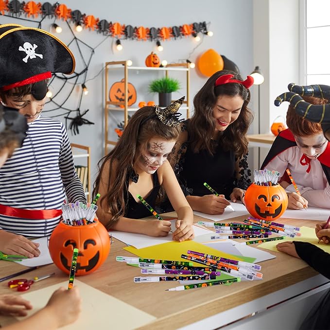 Kolewo4ever 96 Pieces Halloween Pencils Translucent Pencil Pop Up Stackable Plastic Pencils Multipoint Non Sharpening Pencil for Halloween Party Supplies