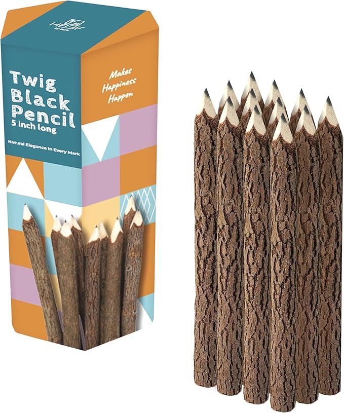 BSIRI Natural Twigs Wooden Pencils Handcrafted Suitable for Kids and Teachers For Woodland Bark Decorations Party Wood Gifts Twig Stick Pencils Vintage Favors Supplies for Classroom