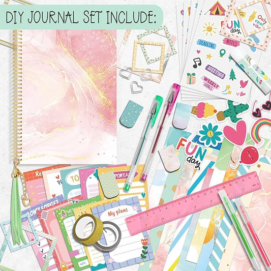 Gifts for Girls Age of 8 9 10 11 12 13 Years Old and Up, DIY Journal Set, Personalized Diary Stuff for Tweens Teens, Decorate Your Planner/Organizer, Journaling Arts Craft Kit. Ideal Toy Age 6-8