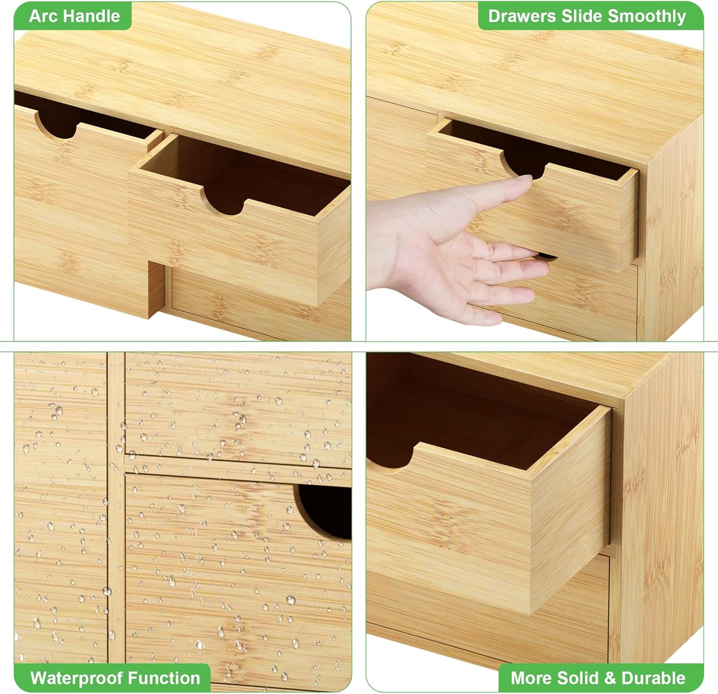 Bamboo Desk Organizer with Drawers - Small Desktop Countertop Mini Tabletop Storage Container - No Assembly Required