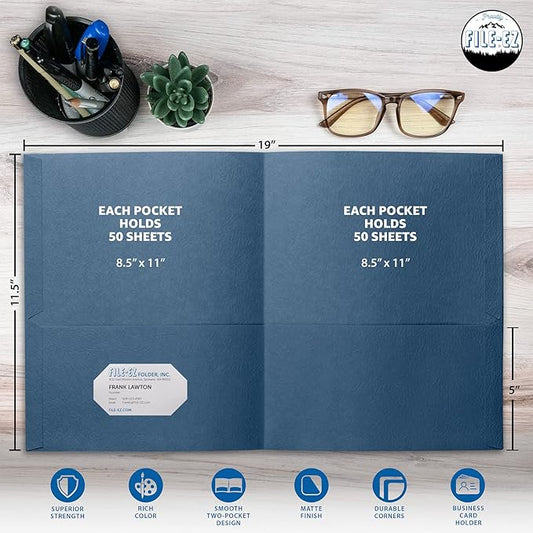 FILE-EZ Two-Pocket Folders, Assorted Colors, 125-Pack, Textured Paper, Letter Size (EZ-32400)