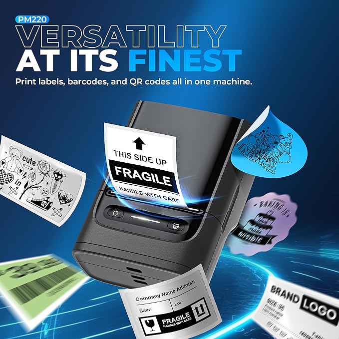 Nelko Label Maker Machine with Tape, PM220 Bluetooth Label Printer, Portable Thermal Printer for Small Business, Address, Logo, Clothing, Mailing, Sticker Printer for Phones & PC, 1 Count, Black