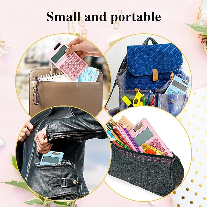 Basic Calculator, Desktop Cute Pocket Size Mini Calculators for School, Office, Home (Pink)