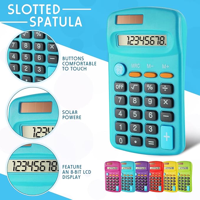 Weewooday 18 Pieces Pocket Size Basic Calculators Bulk 8 Digit Mini Solar Battery Dual Power Calculator for Desktop Home Office School Students Kids, Standard Function 6 Colors