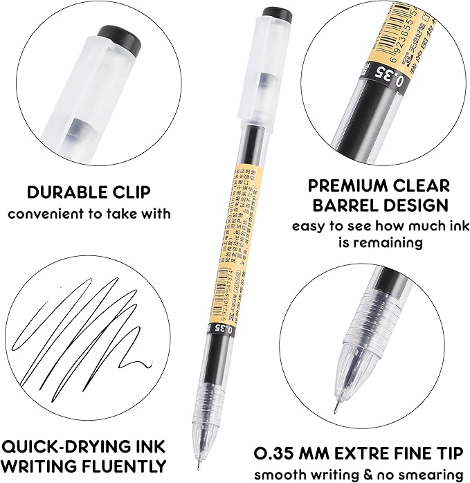 RIANCY Black Gel Ink Pens, 0.35mm Extra Fine Point Tip Smooth Writing Rollerball Pens, Japanese Style No Smudge Ballpoint Pen, Quick Drying for Journaling Office School Stationery Supplies 12pcs