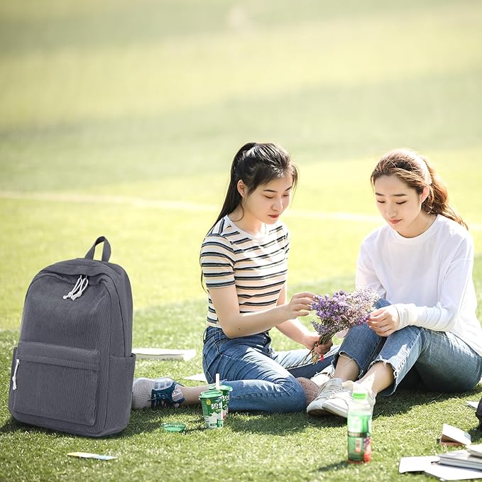 School Backpack for Teens Large Corduroy Bookbag Lightweight 15.6 inch Laptop Bag for Girls Women Casual High School College