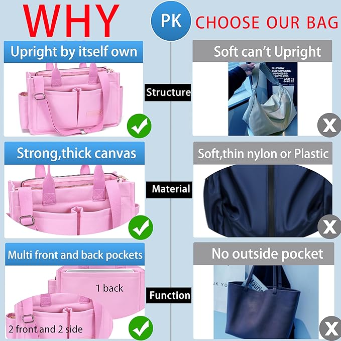 Tote Bag for Women With Compartments,Large Canvas Tote Women's Purse Crossbody Bags Work Laptop Book Bag Satchels Handbags