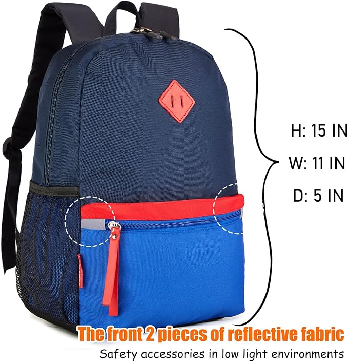 HawLander Little Kids Backpack for Boys Toddler School Bag Fits 3 to 6 years old, 15 inch, Navy Blue