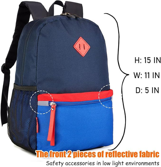 HawLander Little Kids Backpack for Boys Toddler School Bag Fits 3 to 6 years old, 15 inch, Navy Blue