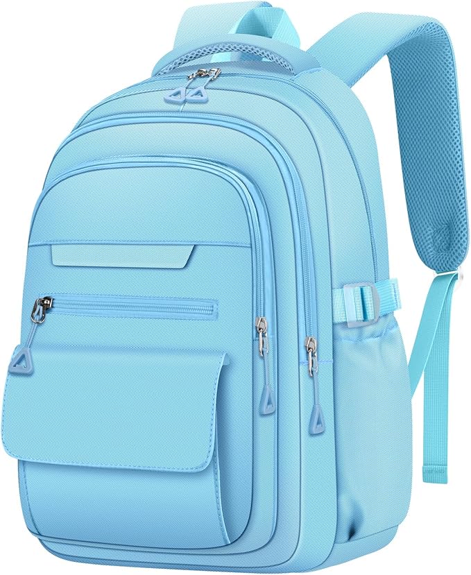 Cute Backpack for School Teen Girls Blue Bookbag Aesthetic Womens Travel Book Bags for School Kids Student Back Packs