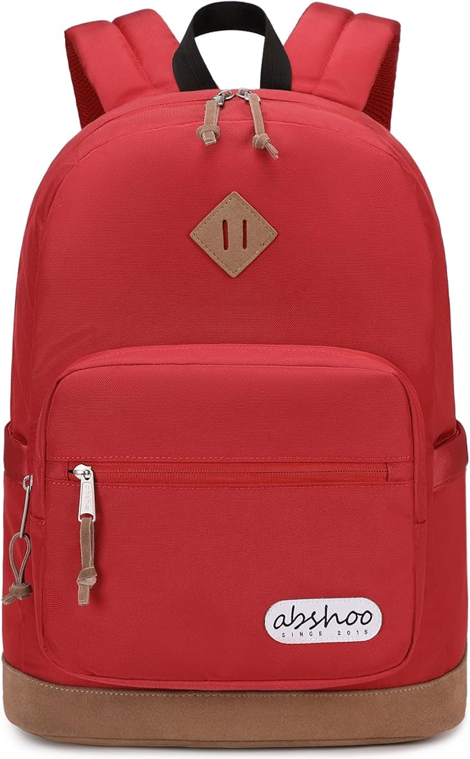 abshoo Classic Backpack for School College Bookbag Middle High School Bakcpacks for Teen Casual Daypack (Red)