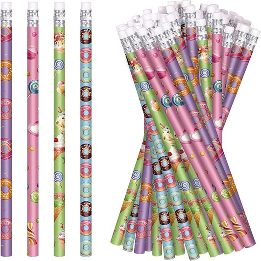 Donut Themed Pencils Valentines Days Pencils Wood Pencils with Various Donut Element Birthday Pencils Fun Assorted Colorful Pencils Fun School Pencils for Teacher Classroom (48)