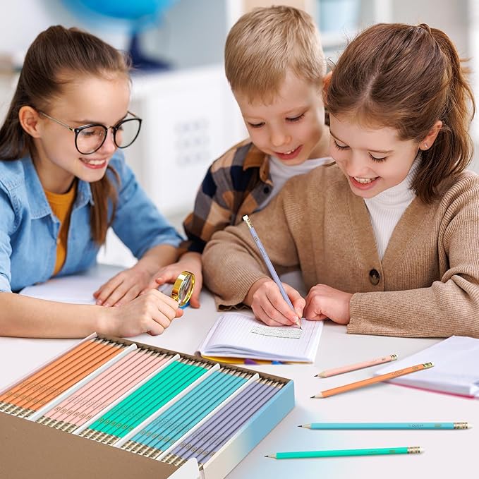 V-Opitos 200 Pack #2 HB Pencils, Bulk Wood-Cased Pre-Sharpened Pastel Color Pencils with Top Erasers, School Teacher Supplies, Writing, Drawing and Sketching