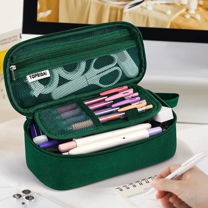 Large Pencil Case Pouch for Girls Boy Women Men Adults, Big Capacity Canvas Pencil Bag, Office College School Multi Compartment Zipper Stationery Pen Bag