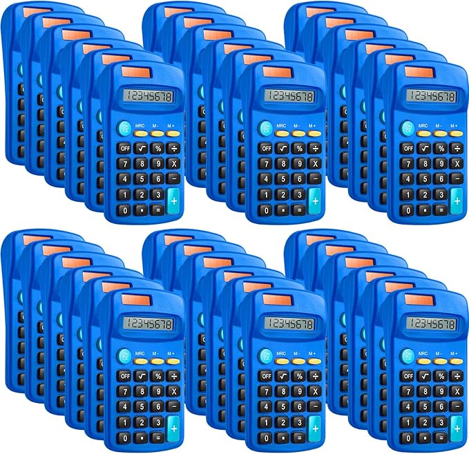 36 Packs Pocket Size Mini Blue Calculator Basic Calculators for Handheld Angled Students 8 Digit Display Solar Battery Dual Power Small Calculator for Students Kids Home Office