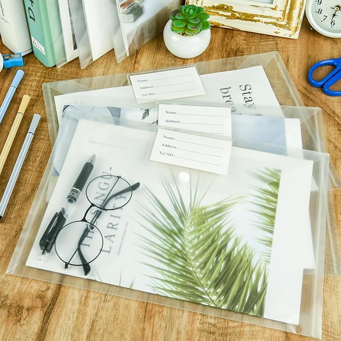 NACHLYNN 108 Pack Plastic Envelopes Plastic Folders with Snap Closure, A4 Size Clear File Envelopes with Label Documents Folders Organizers for Home Work Office Organization