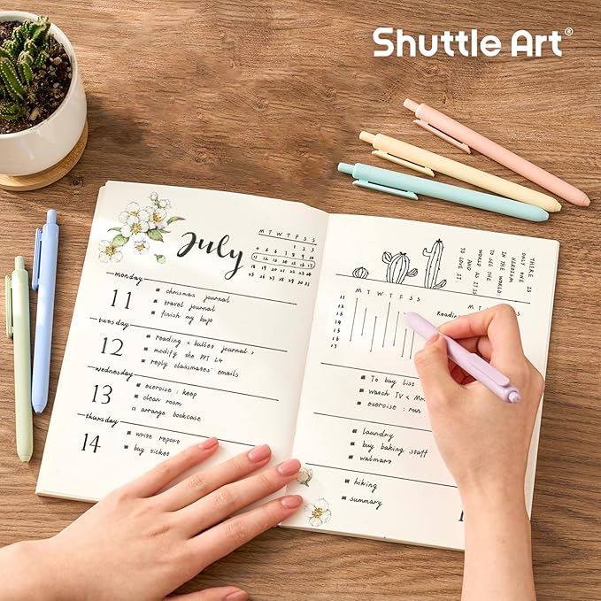 Shuttle Art Retractable Mild Gel Ink Pens - 11 Pack Black Fine Point Pens for Journaling, Taking Notes, School & Office