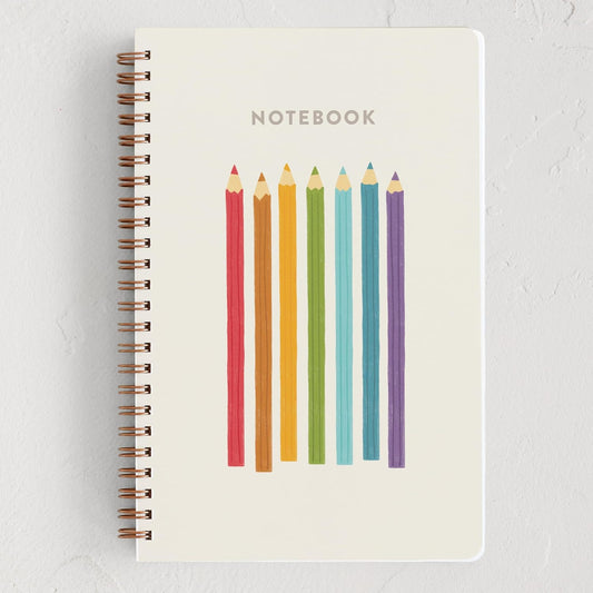 Minted Color Notebook, Writing Journal for Notes & Journaling, Durable Acrylic Free Cover, Pencil Rainbow Colors Design, Spiral Bound Journal Notebook with 80 Lined Pages, 5.5" x 8.5"
