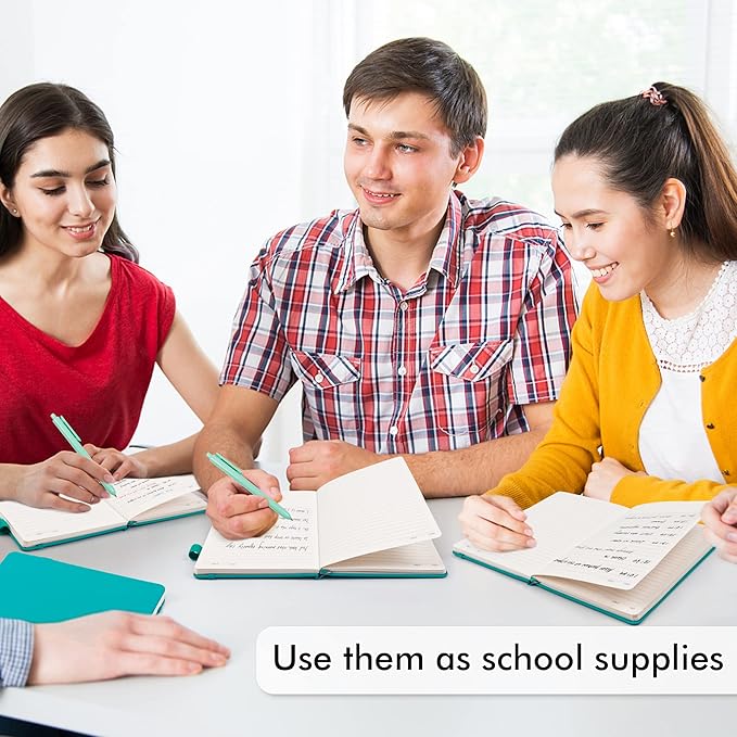 feela 12 Pack Notebooks Journals Bulk with 12 Black Pens, A5 Hardcover Notebook Classic Ruled Journal Set with Pen Holder for School Business Work Travel Writing, 120 GSM, 5.1”x8.3”, Emerald