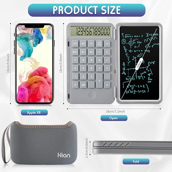 Hion Calculator,12-Digit Large Display Office Desk Calcultors with Erasable Writing Table,Rechargeable Hand held Multi-Function Mute Pocket Desktop Calculator for Basic Financial Home School (Grey)