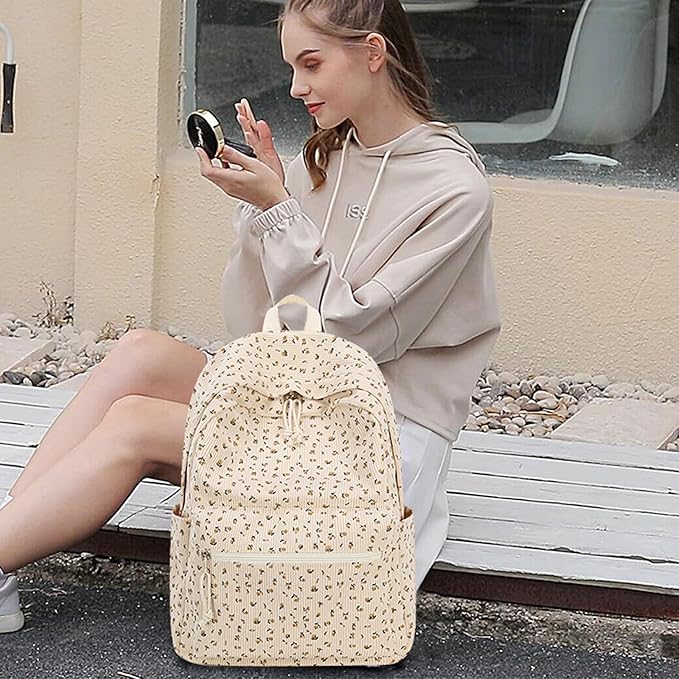School Backpack for Teens Large Corduroy Bookbag Lightweight 15.6 inch Laptop Bag for Girls Women Casual High School College