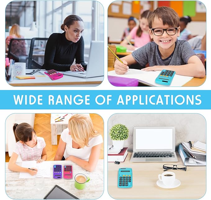 Weewooday 18 Pieces Pocket Size Basic Calculators Bulk 8 Digit Mini Solar Battery Dual Power Calculator for Desktop Home Office School Students Kids, Standard Function 6 Colors