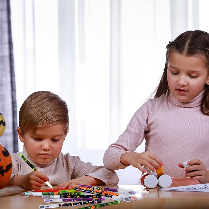 Kolewo4ever 48 Pieces Halloween Pencils Translucent Pencil Pop Up Stackable Plastic Pencils Multipoint Non Sharpening Pencil for Halloween Supplies