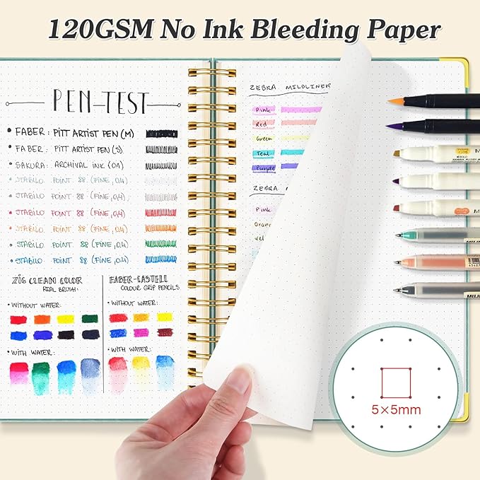 Bullet Dotted Journal Spiral Notebook, 300 Pages Leather Notebooks with Contens, 120 GSM Thick No Bleed Through Paper Journals, A4 Large Dot Grid Notebook for Women Men Work Writing, 8.5" x 11", Black