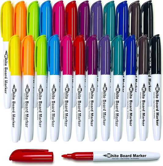 SFAIH Dry Erase Markers Fine tip 12 Colors, 24 Pack (2 Dozen) - Low Odor Whiteboard Markers for Office Teams, Study Groups, Home Schooling | 5 Sizes:12/24/48/72/144 Packs