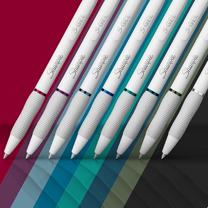 Sharpie S-Gel | Gel Pens for Writing | Medium Point (0.7mm) | Assorted Ink Colours | White Pearl Barrels | 8 Count