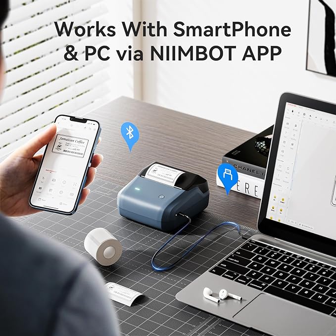 NIIMBOT B31 Label Maker Machine with Tape, 3 Inch Portable Label Printer for Barcode, Address, Logo, Tag Labeling, Thermal Sticker Maker Compatible with Smartphones & PC, Dark Blue