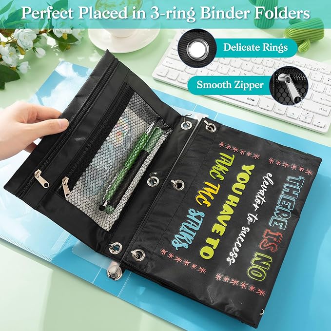 Honoson 36 Pieces Pencil Pouch for 3 Ring Binder Bulk Inspirational Pencil Pouch Double Zip Zipper Pencil Bag for Classroom Binder Cosmetic Bag Pencil Folder Case for School Students Teacher Supplies