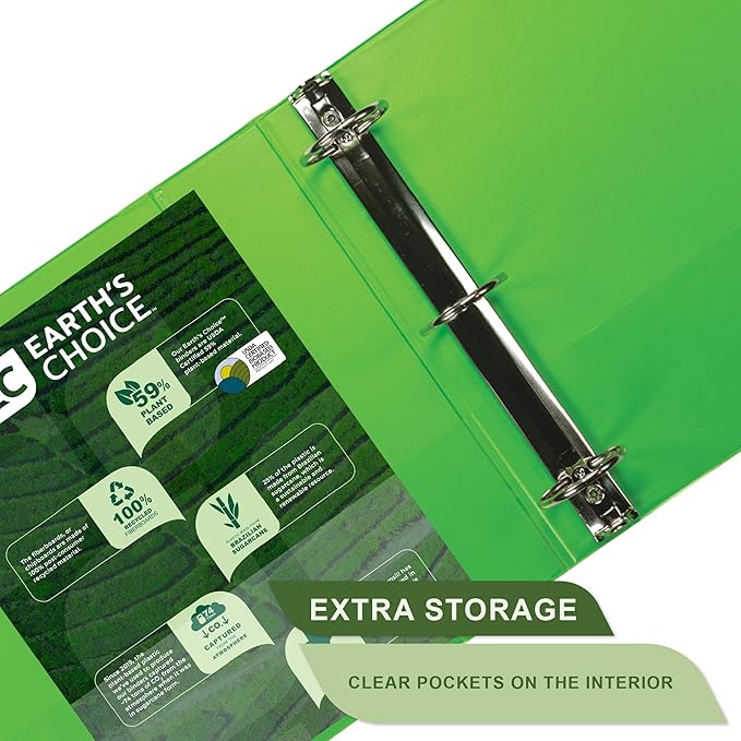 Samsill Plant-Based 2 Inch Durable Round Ring, Made in USA, View Binder, Eco-Friendly, USDA Certified Biobased, 2 Pack, Lime Green