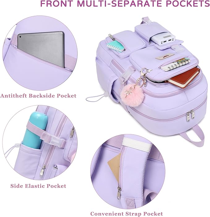 Laptop Backpack 15.6 Inch Kids Elementary Middle High School Bag College Backpacks Anti Theft Travel Back Pack Large Bookbags for Teens Girls Women Students (Purple)