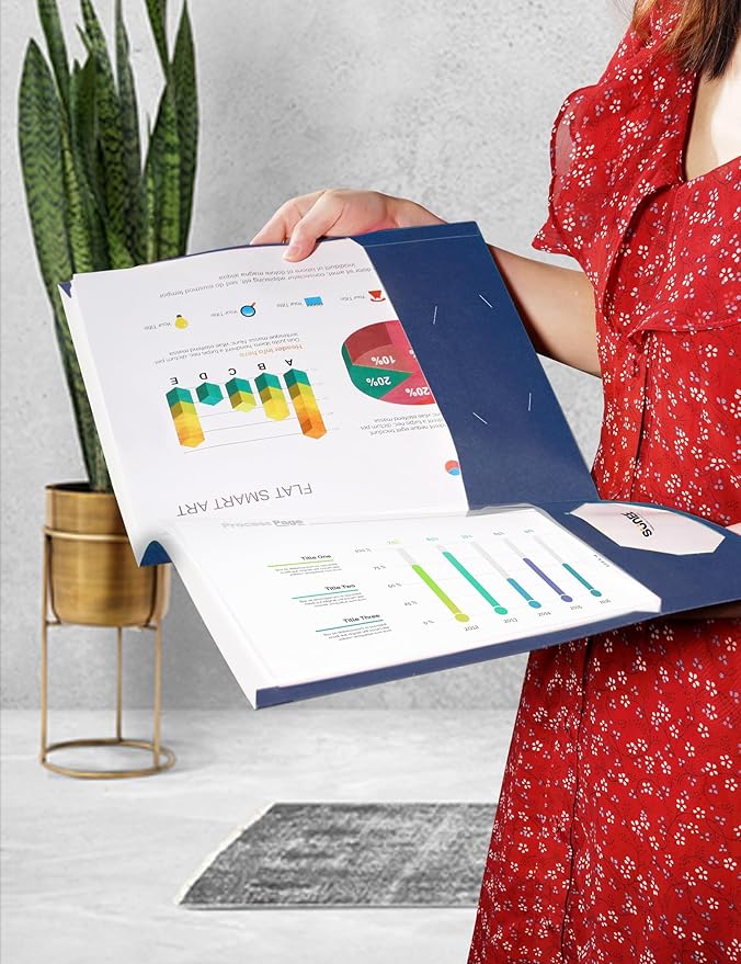 SUNEE Folders with Pockets 3 Hole Punched(50 Pack, Dark Blue), 2 Pocket Folders Fit Letter Size Paper, Paper File Folder for School Office Home Bussiness