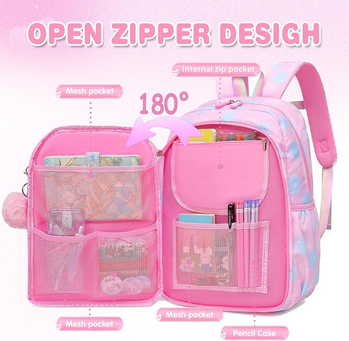 Sweet Girls Backpack - Stylish Splash-resistant School Bag with Multiple Pockets & Trendy Laptop Compartment（17inch Pink）