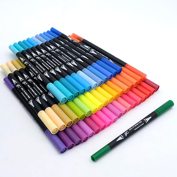 GC 72 Colors Dual Tip Brush Pens Highlighter 72 Art Markers 0.4mm Fine liners & Brush Tip Watercolor Pen Set for Adult and kids Coloring Books, Calligraphy, Hand Lettering, Note Taking