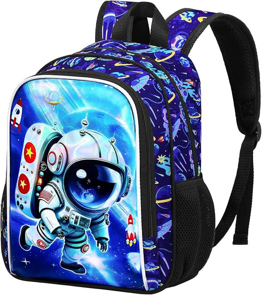 KLFVB Boys Toddler Astronaut Backpack, Water Resistant Kindergarten Bookbag, 13" Preschool Backpacks for Toddler - Astronaut Blue