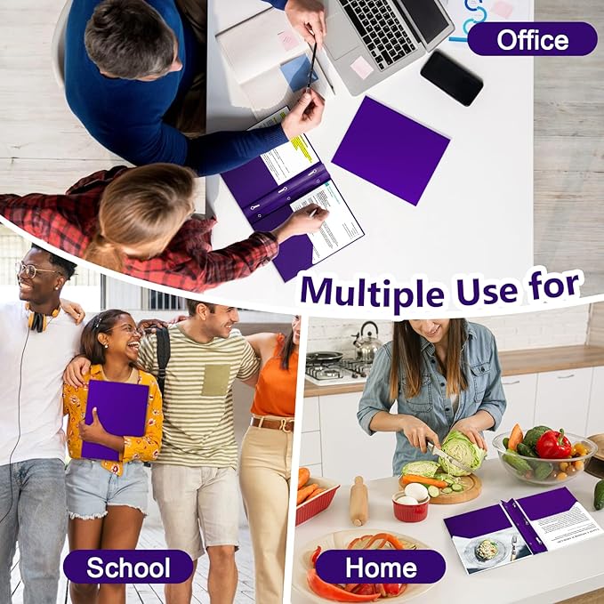 ViVin Sturdy Plastic Folder with Pockets, 10 Pack, 2 Pocket Folders with Prongs, Fits Letter Size Paper, 3 Prong Folders with Pockets, for School Office and Home - Purple