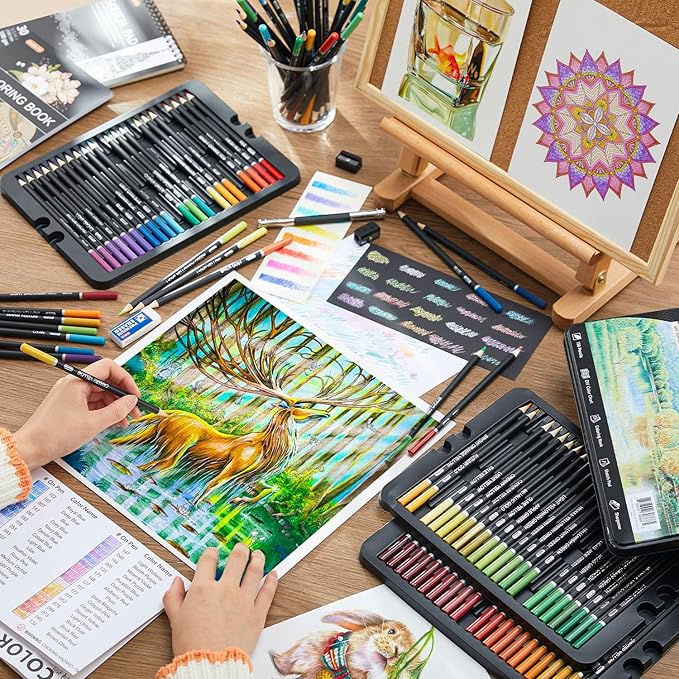 Shuttle Art 138 Colors Professional Colored Pencils, Soft Core Coloring Pencils Set with 1 Coloring Book,1 Sketch Pad, 4 Sharpener, 2 Pencil Extender, Perfect for Artists Kids Adults, Drawing